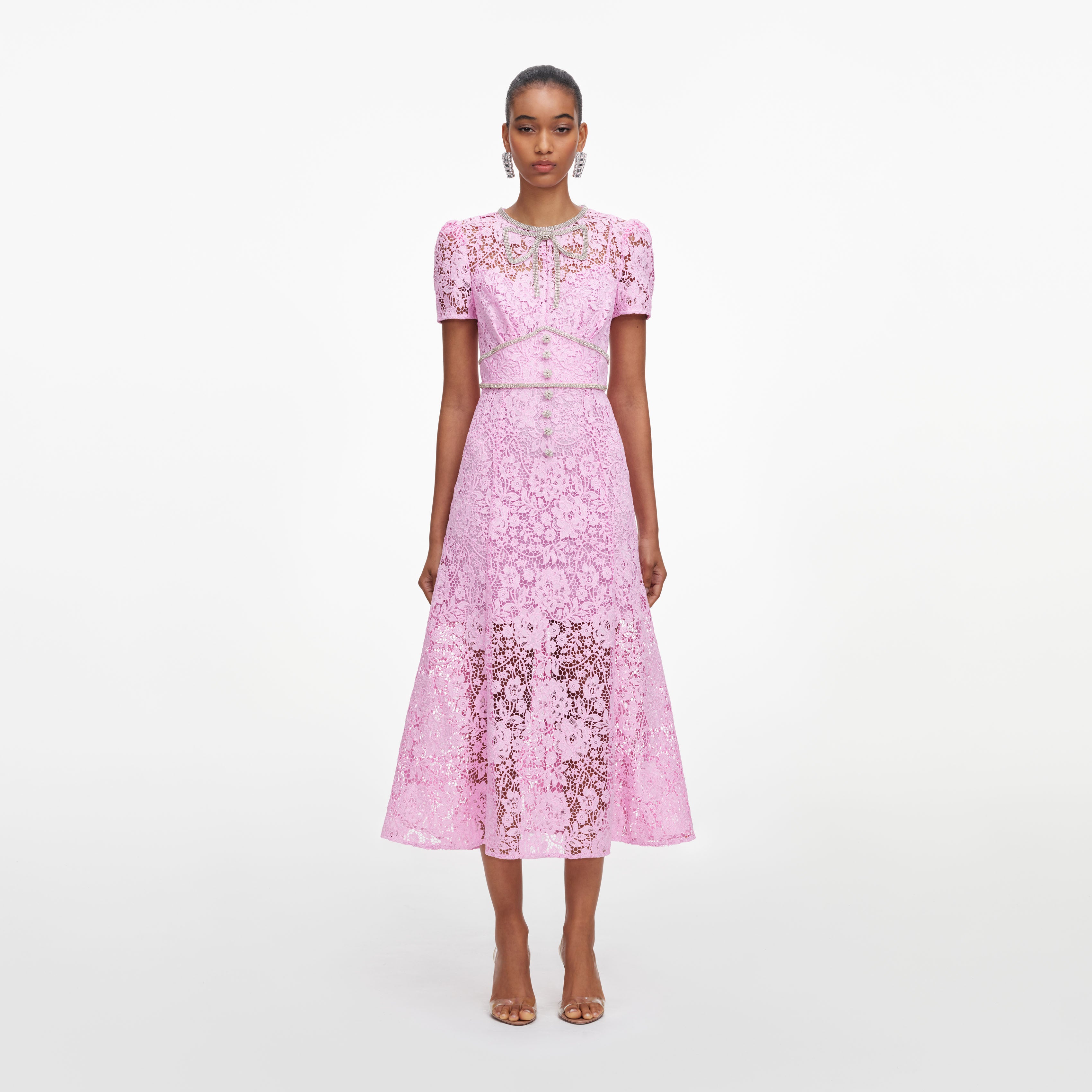 セルフポートレイト 23AW NAVY LACE MIDI DRESS 紺 Navy Tailored Lace Midi Dress – self-portrait-US