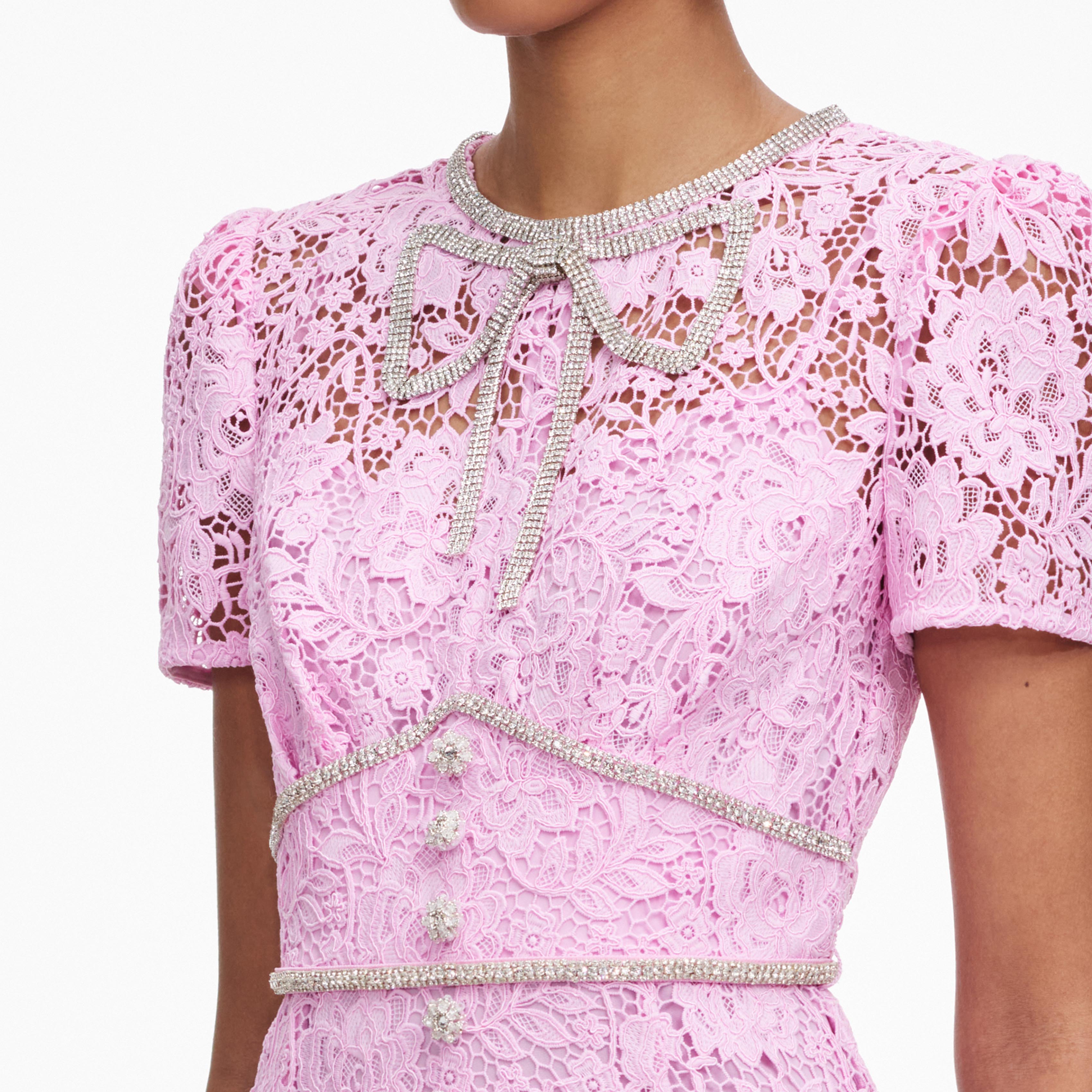 Pink Cord Lace Midi Dress – self-portrait