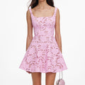 Pink Lace Flared Mini Dress