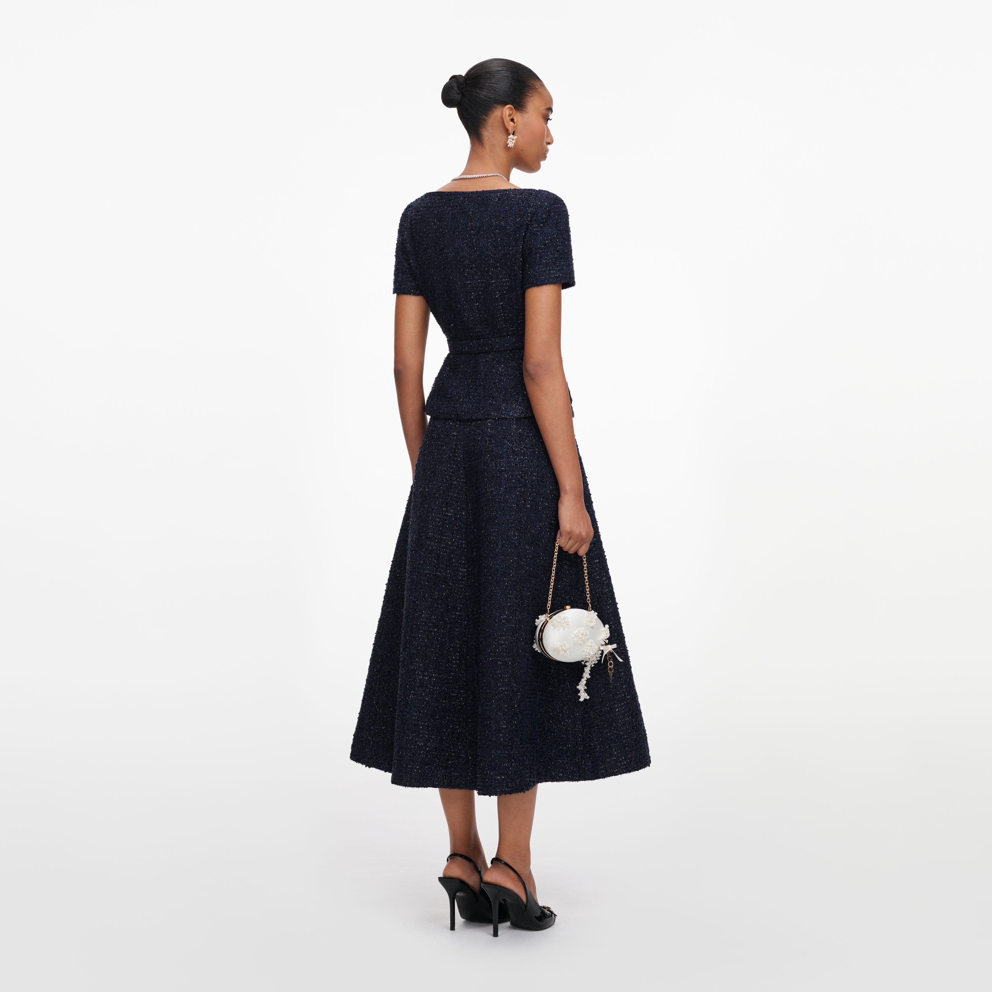 Navy Boucle Tailored Midi Dress