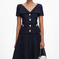 Navy Boucle Tailored Midi Dress