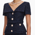 Navy Boucle Tailored Midi Dress