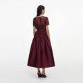 Burgundy Lace Taffeta Midi Dress