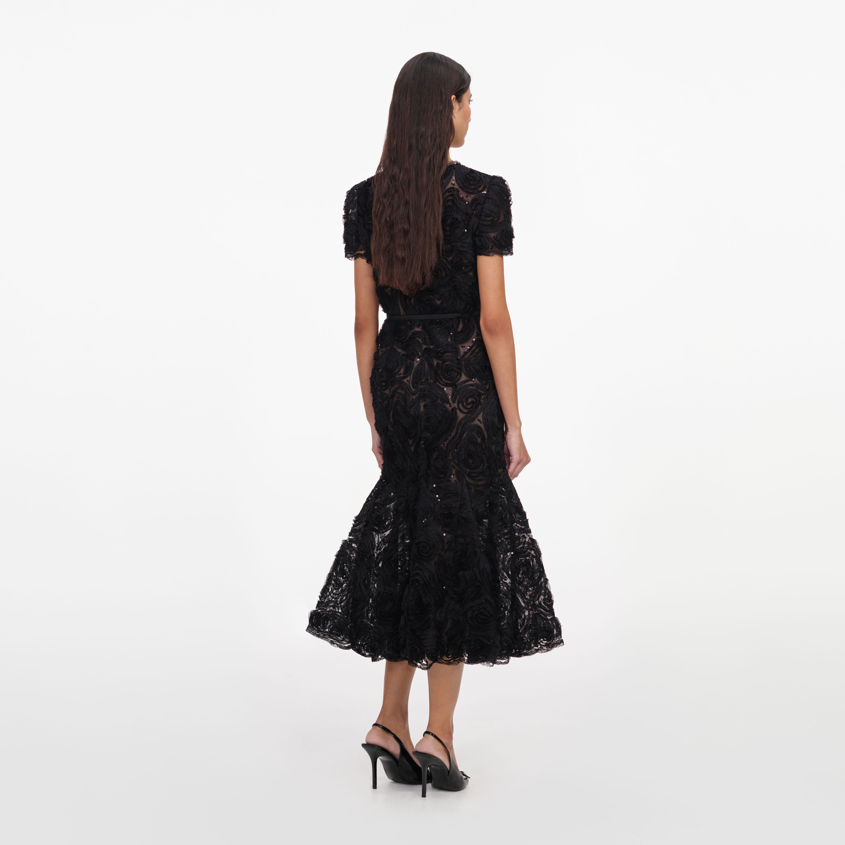 セルフポートレイト 23AW NAVY LACE MIDI DRESS 紺 Navy Tailored Lace Midi Dress – self-portrait