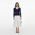 Navy Ribbed Knit Contrast Midi Dress