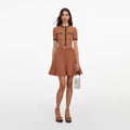 Brown Pointelle Knit Mini Dress