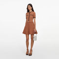 Brown Pointelle Knit Mini Dress