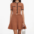 Brown Pointelle Knit Mini Dress