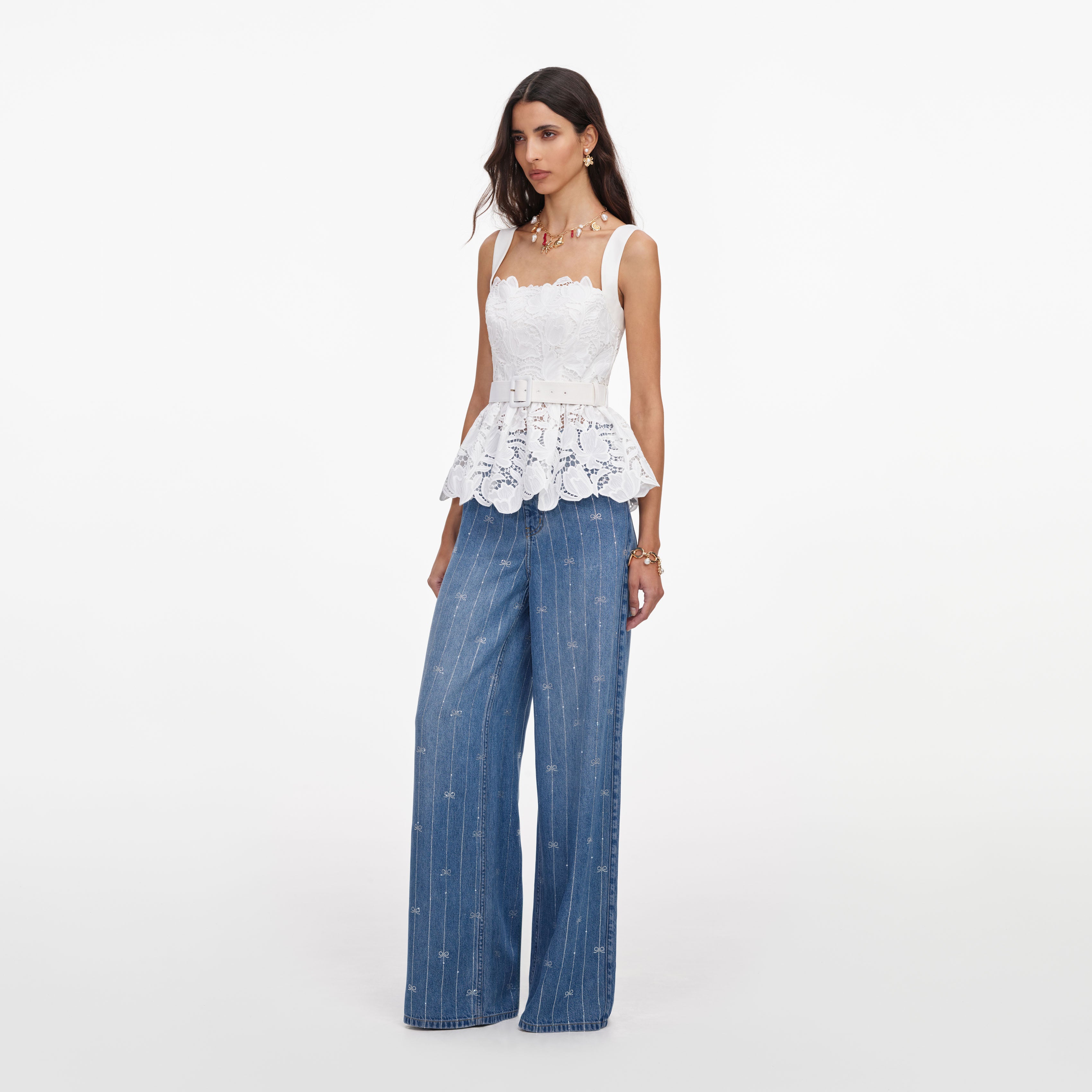 White Lace Peplum Top – self-portrait