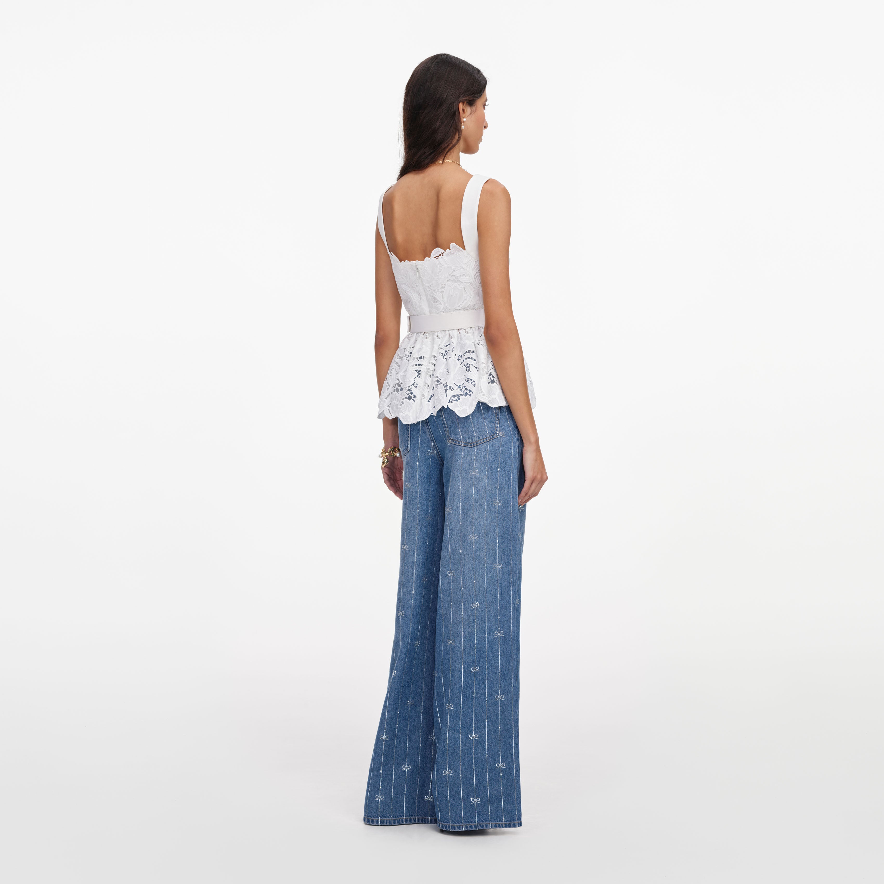 White Lace Peplum Top – self-portrait