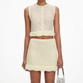 Yellow Crochet Flower Knit Mini Skirt