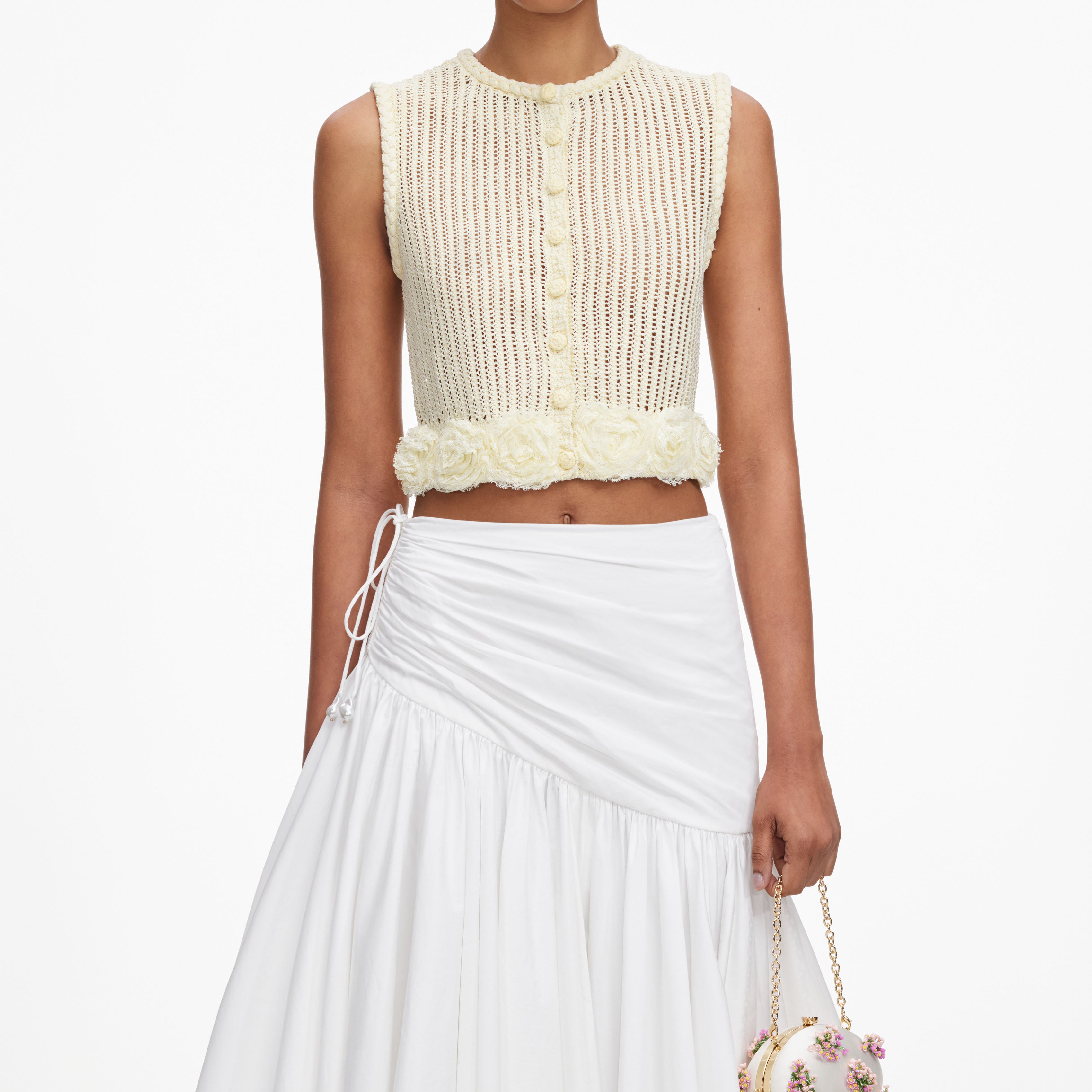 Yellow Crochet Flower Knit Top