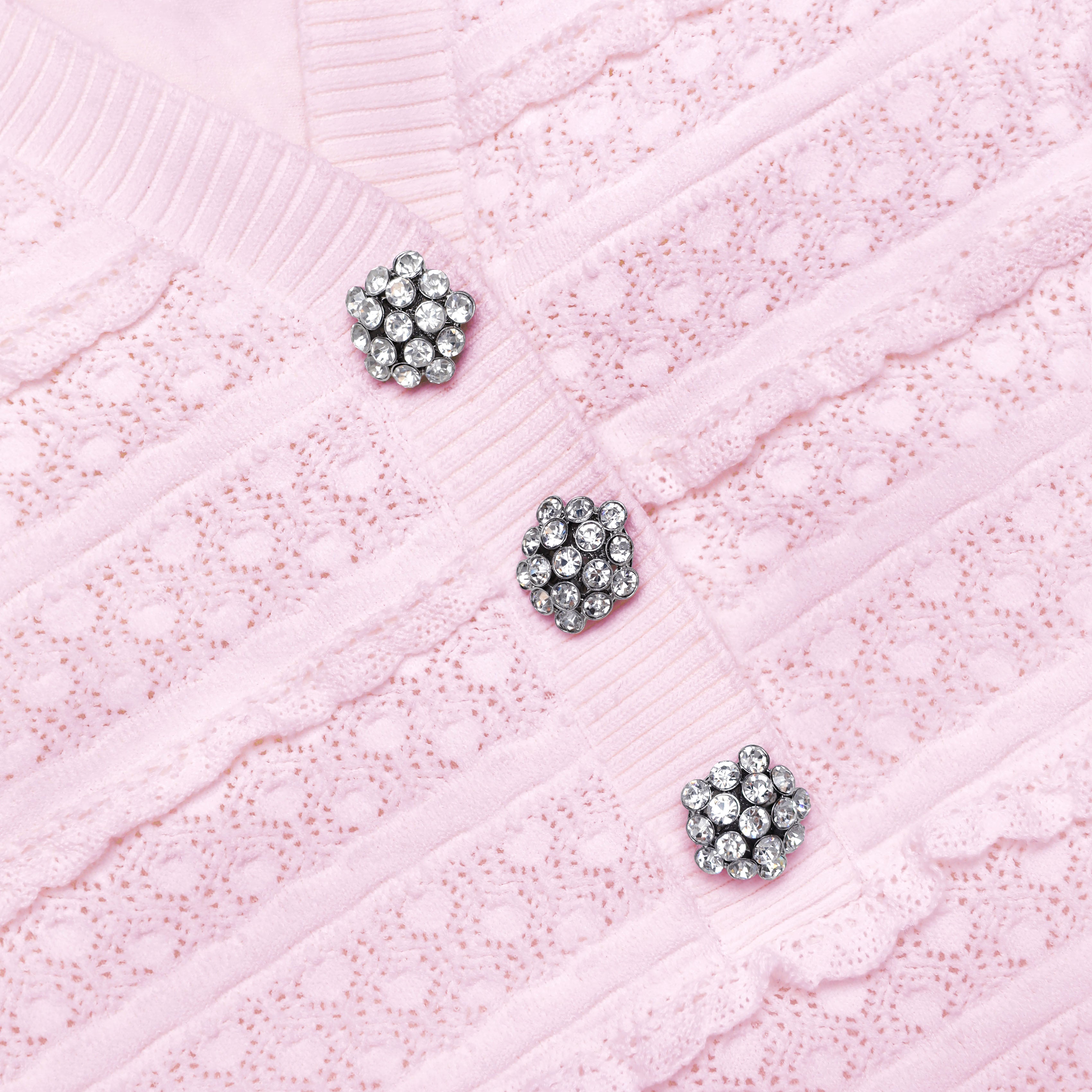 Pink Pointelle Diamante Knit Mini Dress