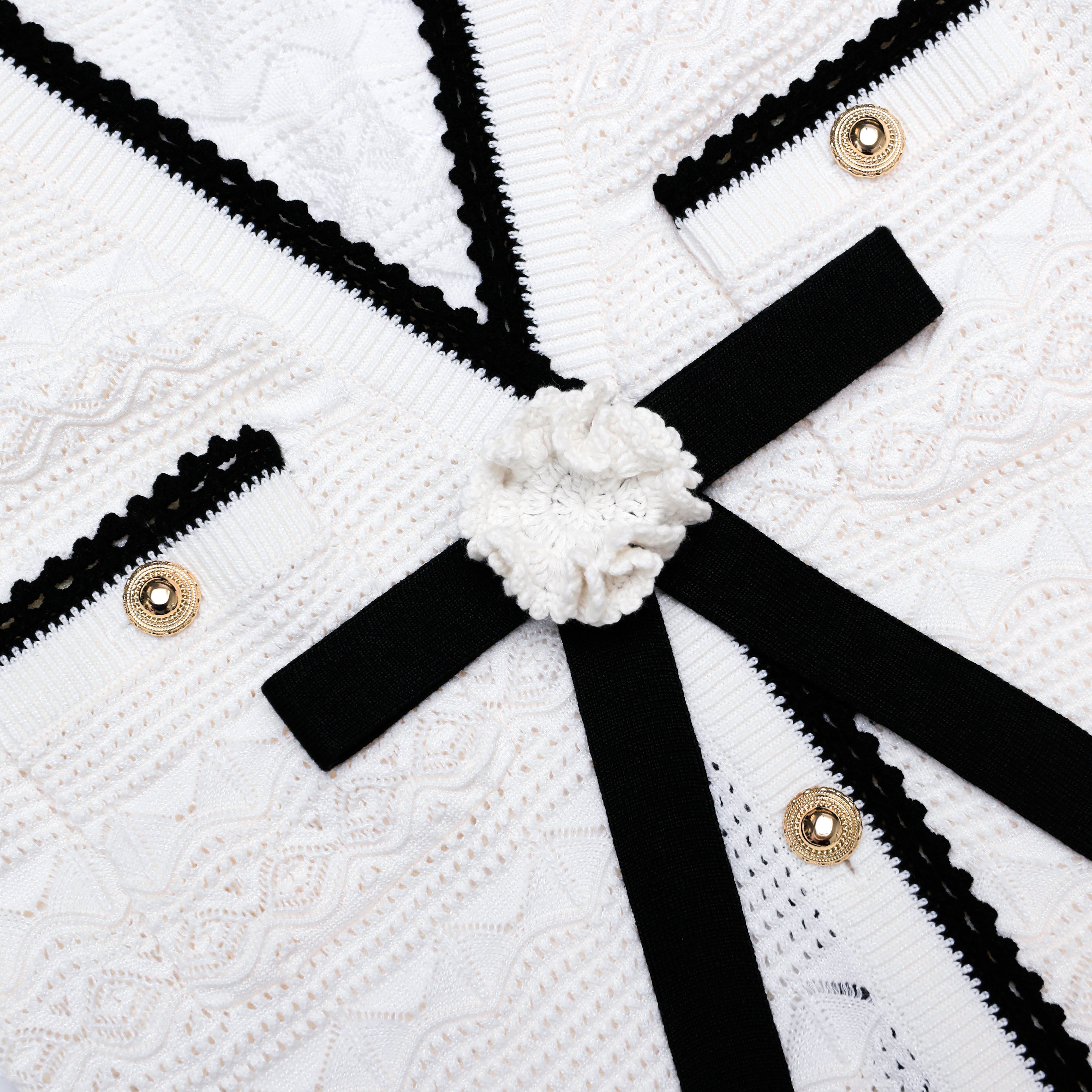 White Peplum Pointelle Knit Mini Dress