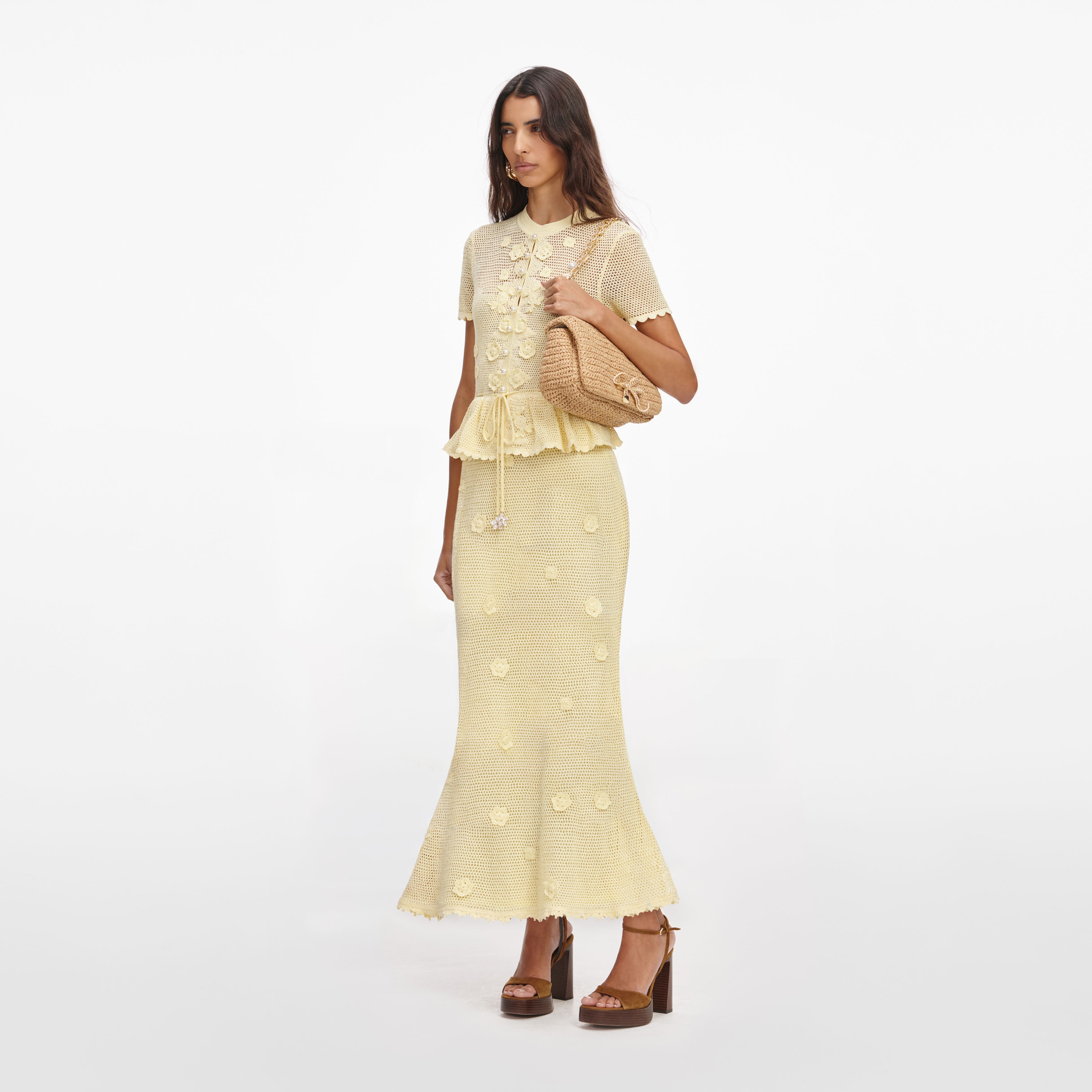 Yellow Floral Crochet Midi Dress