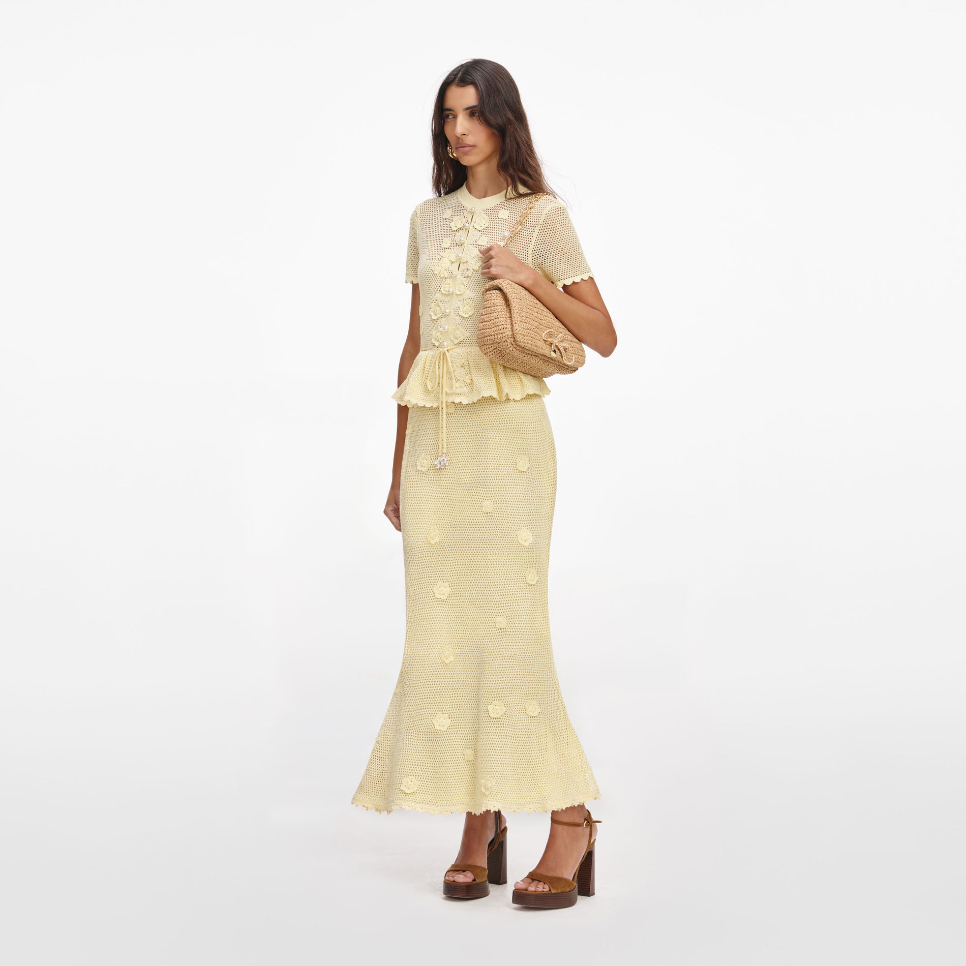 Yellow Floral Crochet Midi Dress