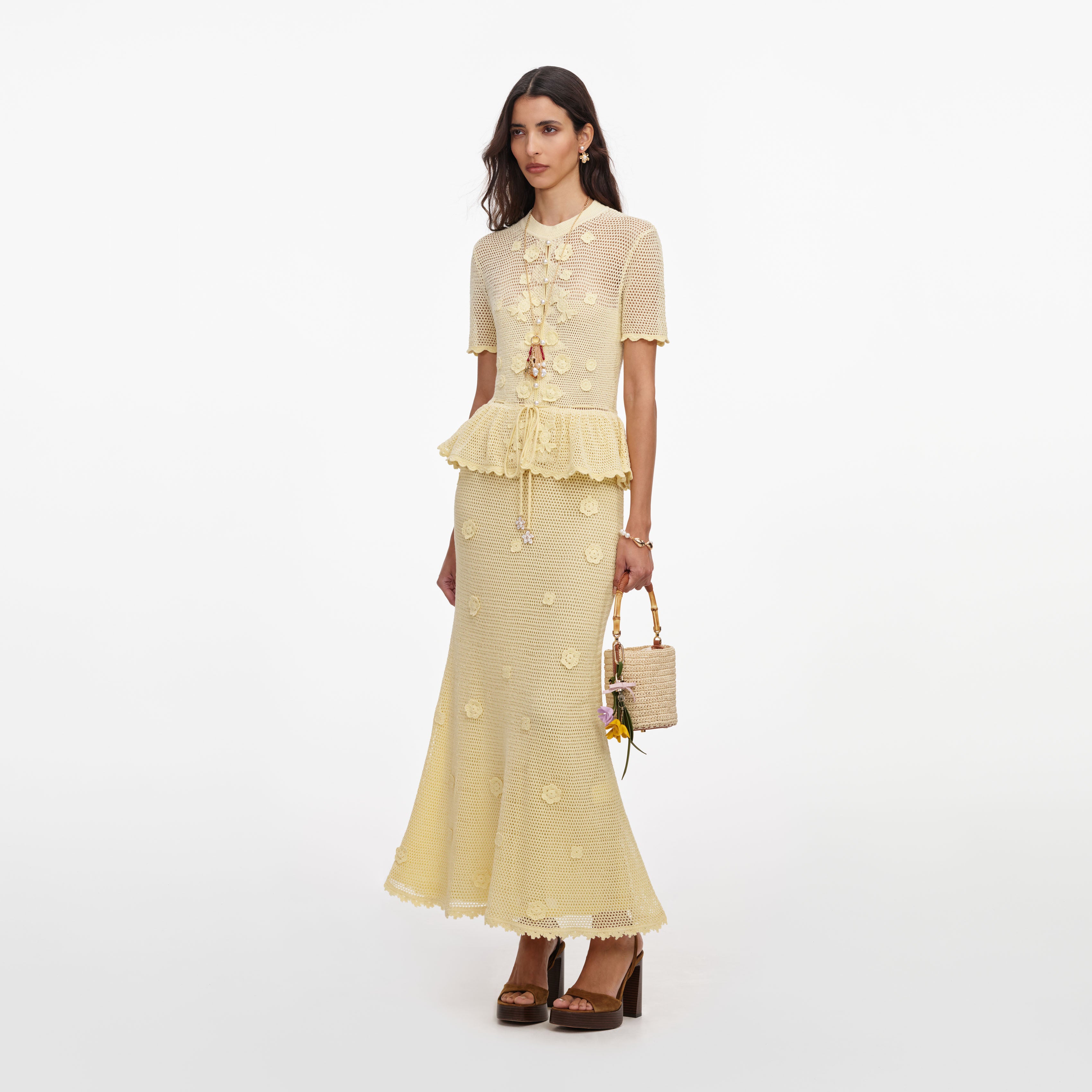 Yellow Floral Crochet Midi Dress