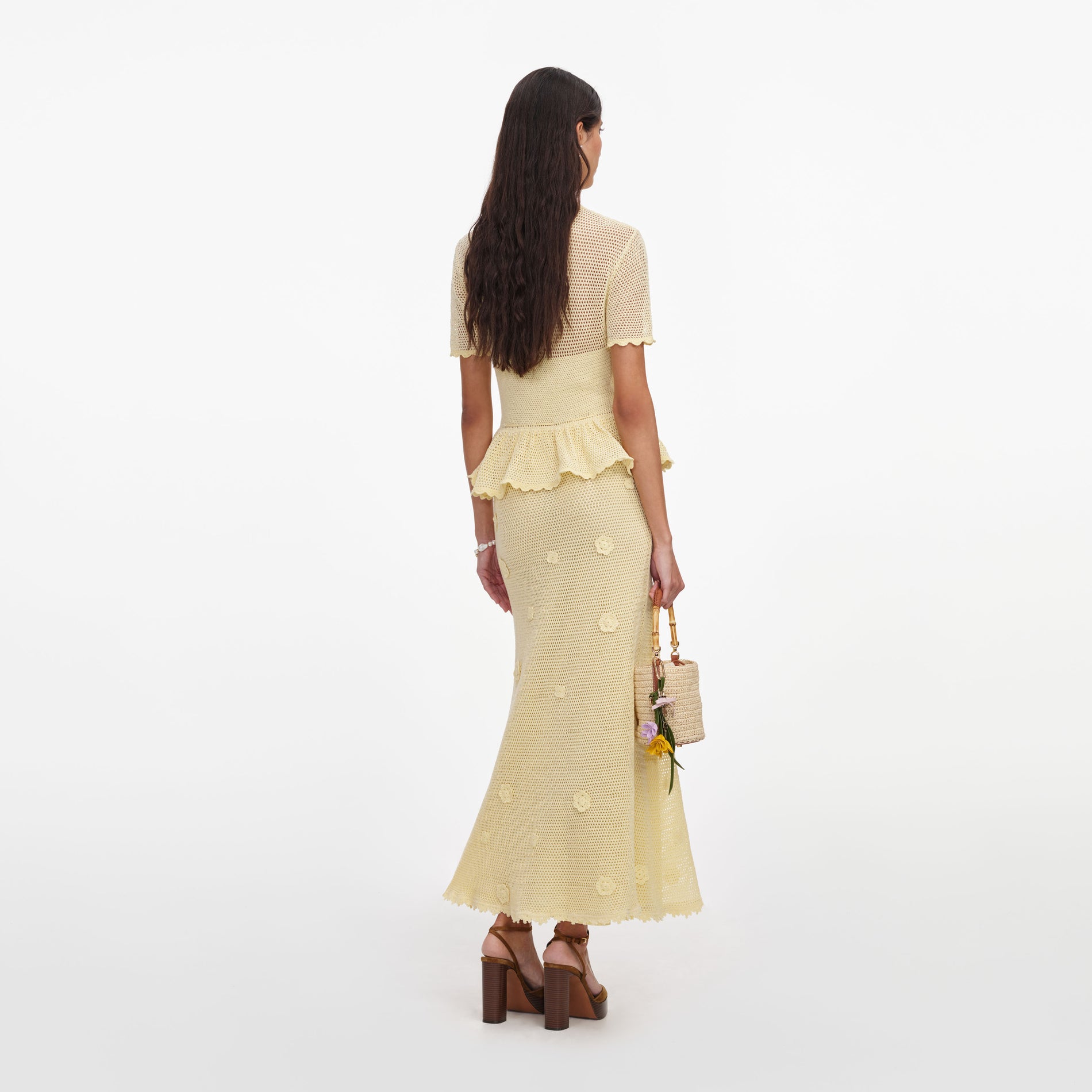 Yellow Floral Crochet Midi Dress