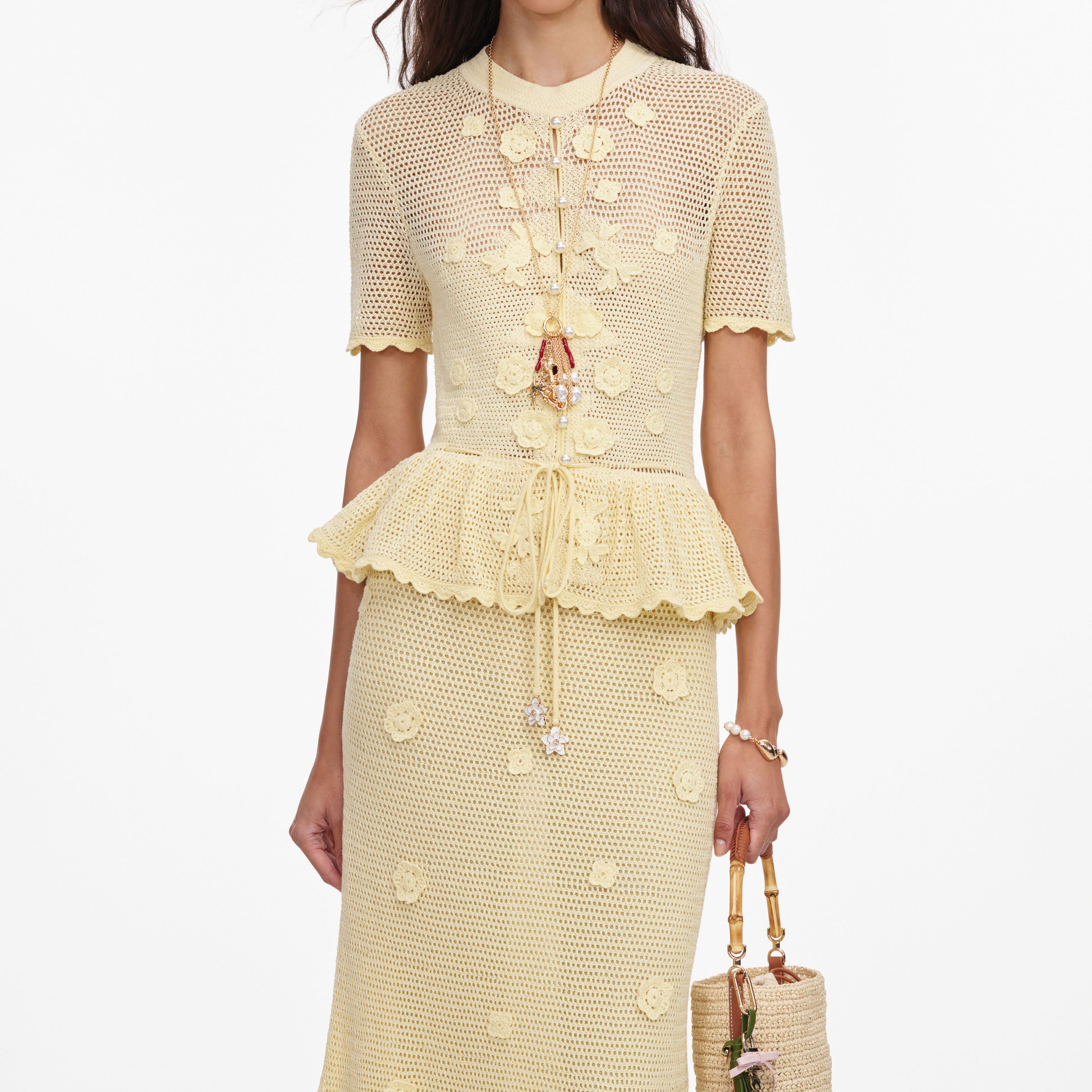 Yellow Floral Crochet Midi Dress – self-portrait