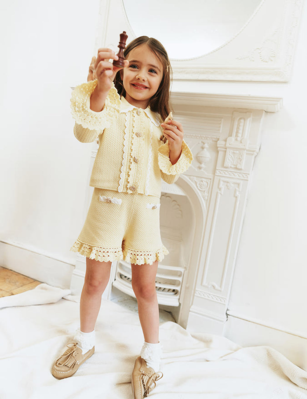 Yellow Pointelle Knit Shorts