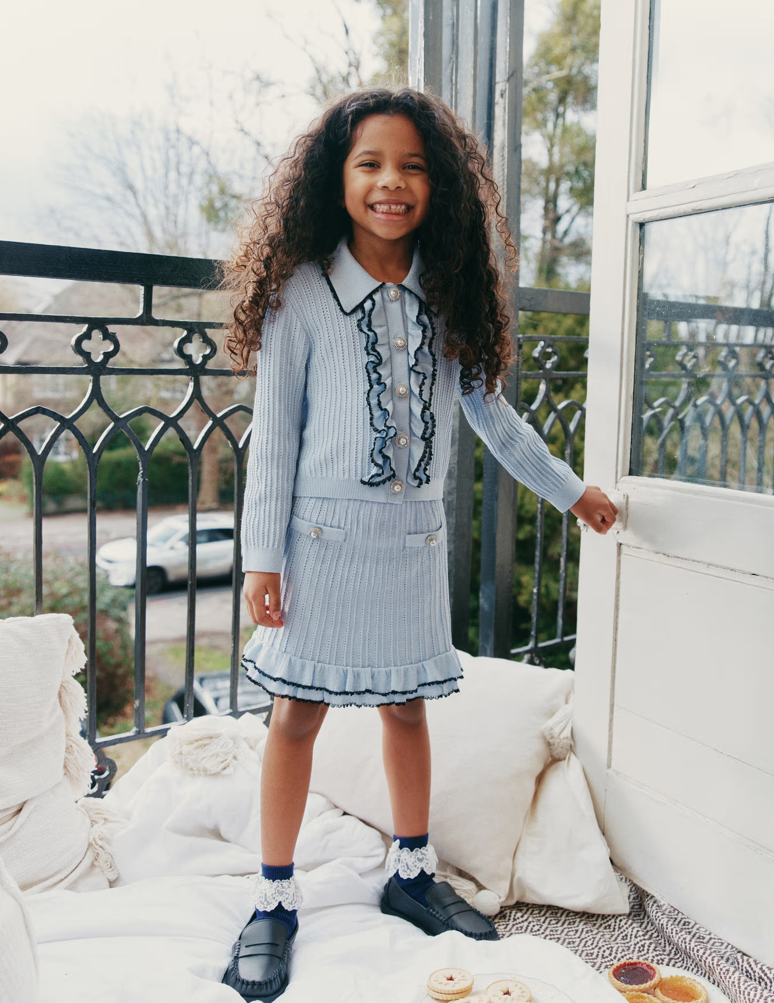 Blue Frill Trim Knit Skirt – self-portrait