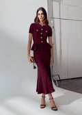Burgundy Pointelle Peplum Knit Midi Dress