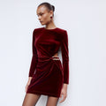 Burgundy Velvet Embellished Mini Dress