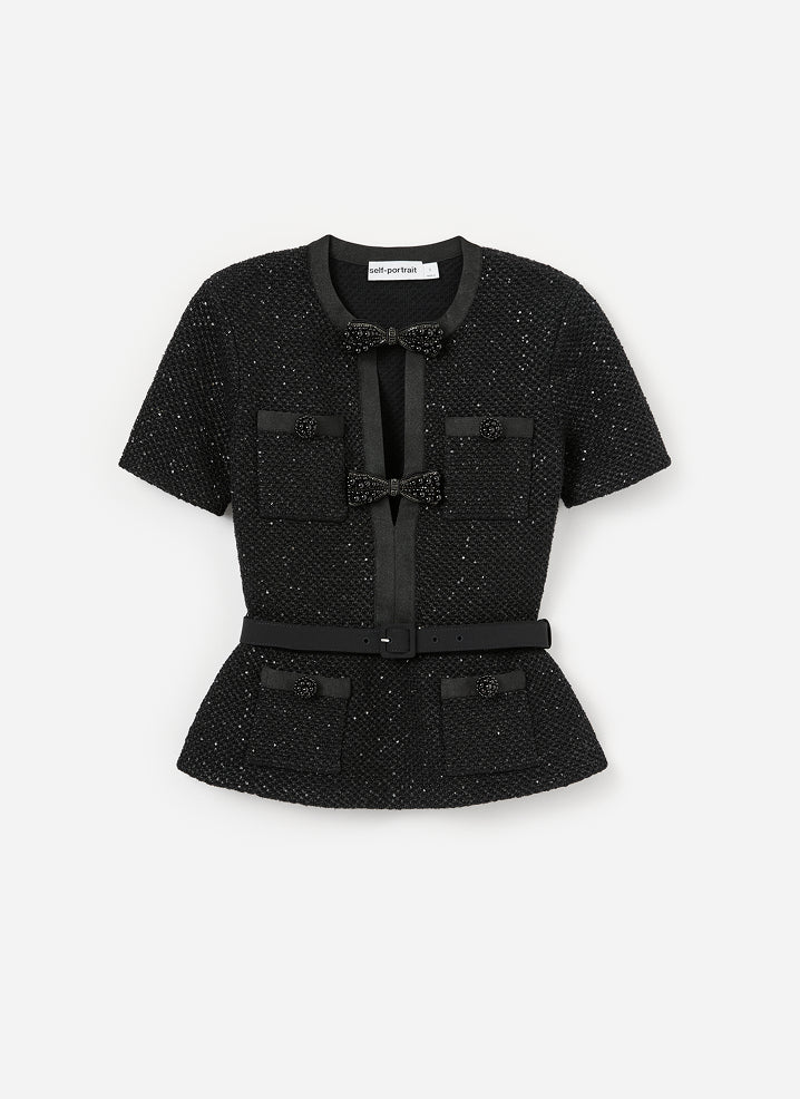 Black Sequin Knit Top  self-portrait
