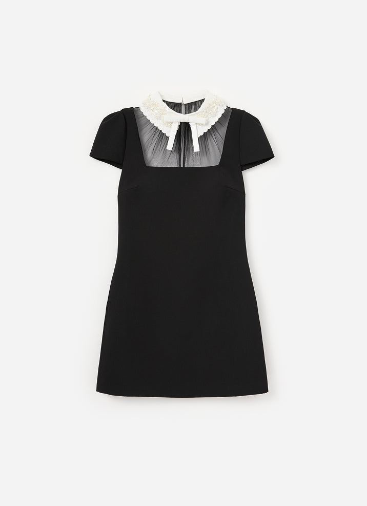 knee length dresses for ladies Black Crepe Bow Collar Mini Dress – self-portrait