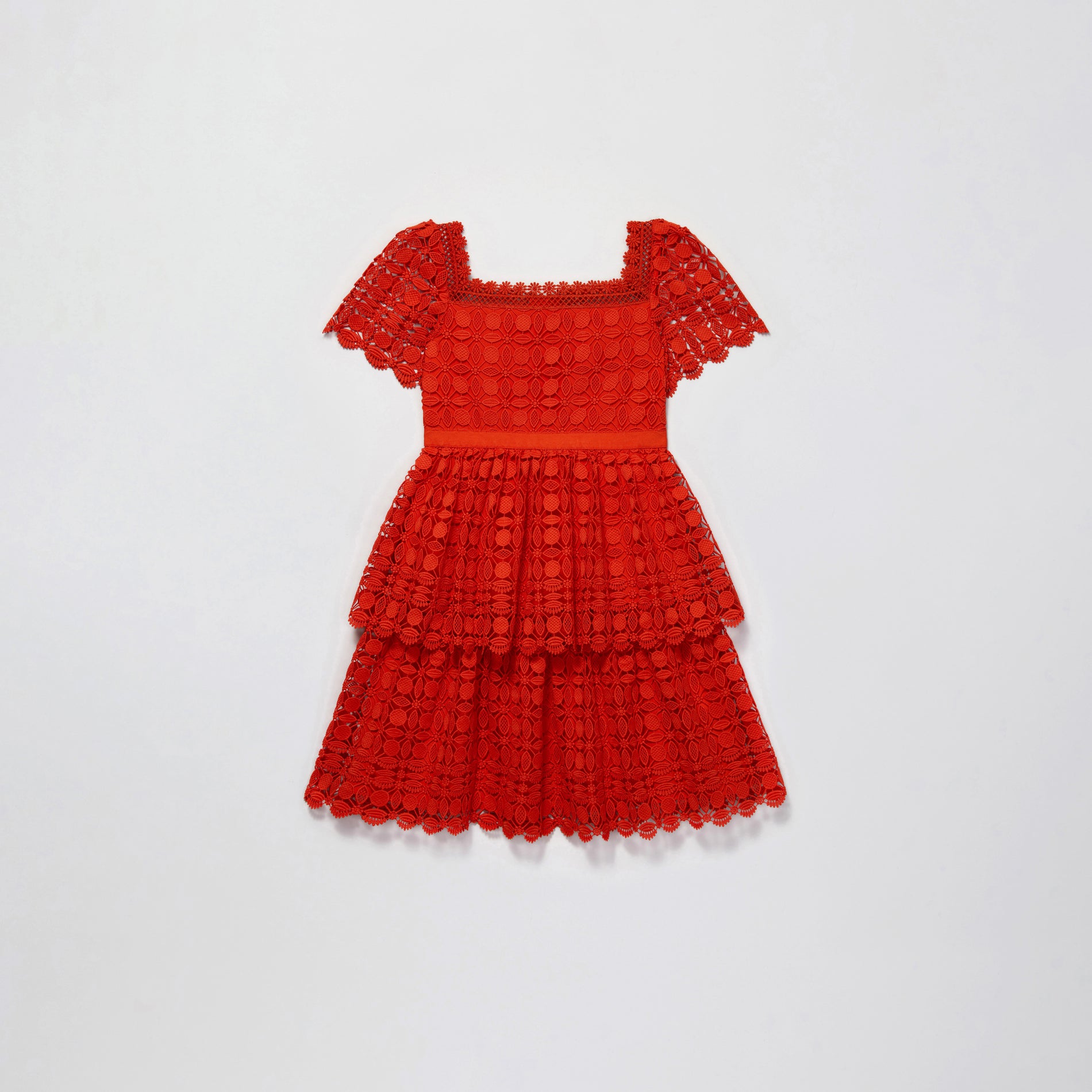 Red Petal Lace Tiered Mini Dress