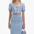 Blue Sequin Boucle Midi Skirt
