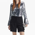 Silver Sequin Flared Sleeve Top