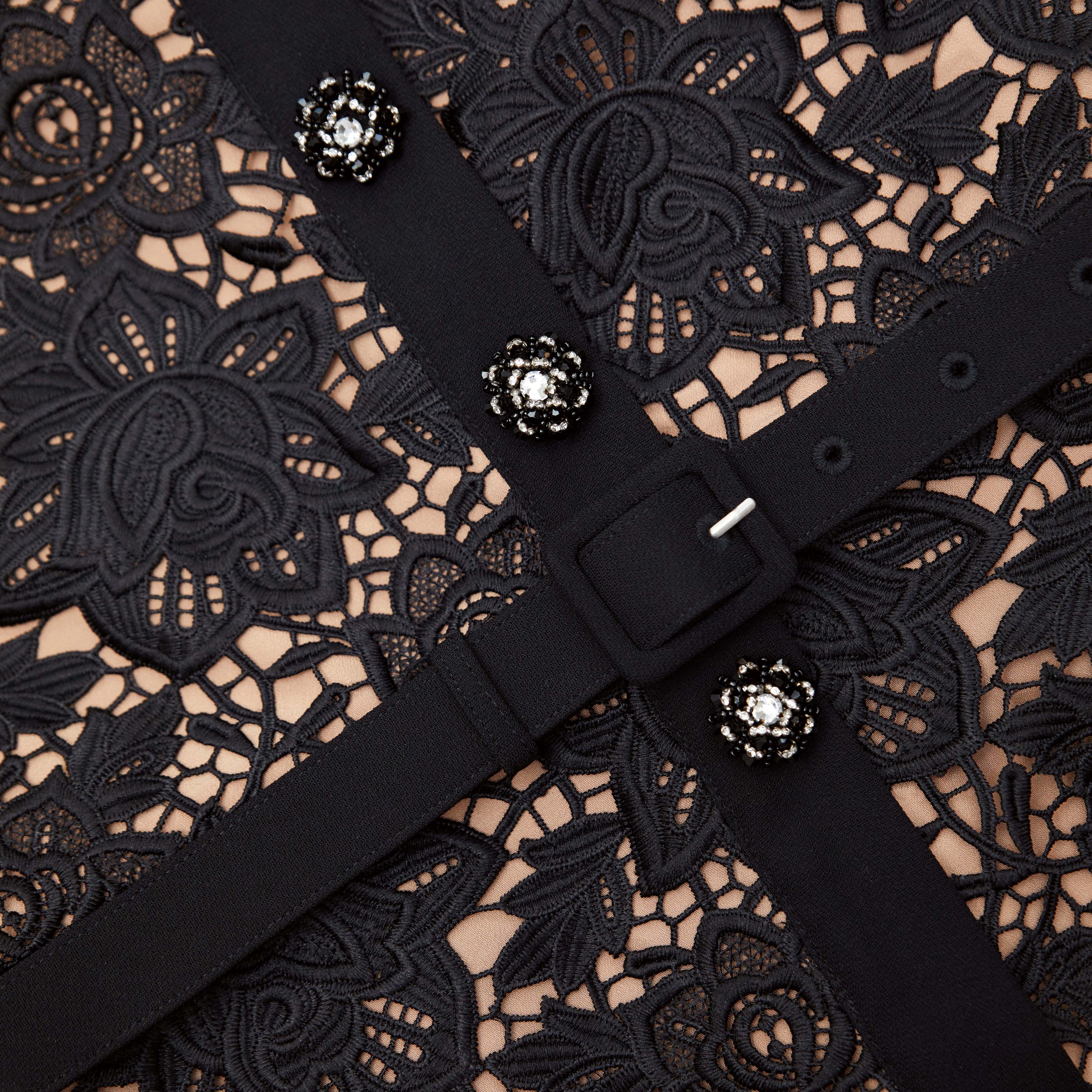 Black Lace Open Neck Mini Dress