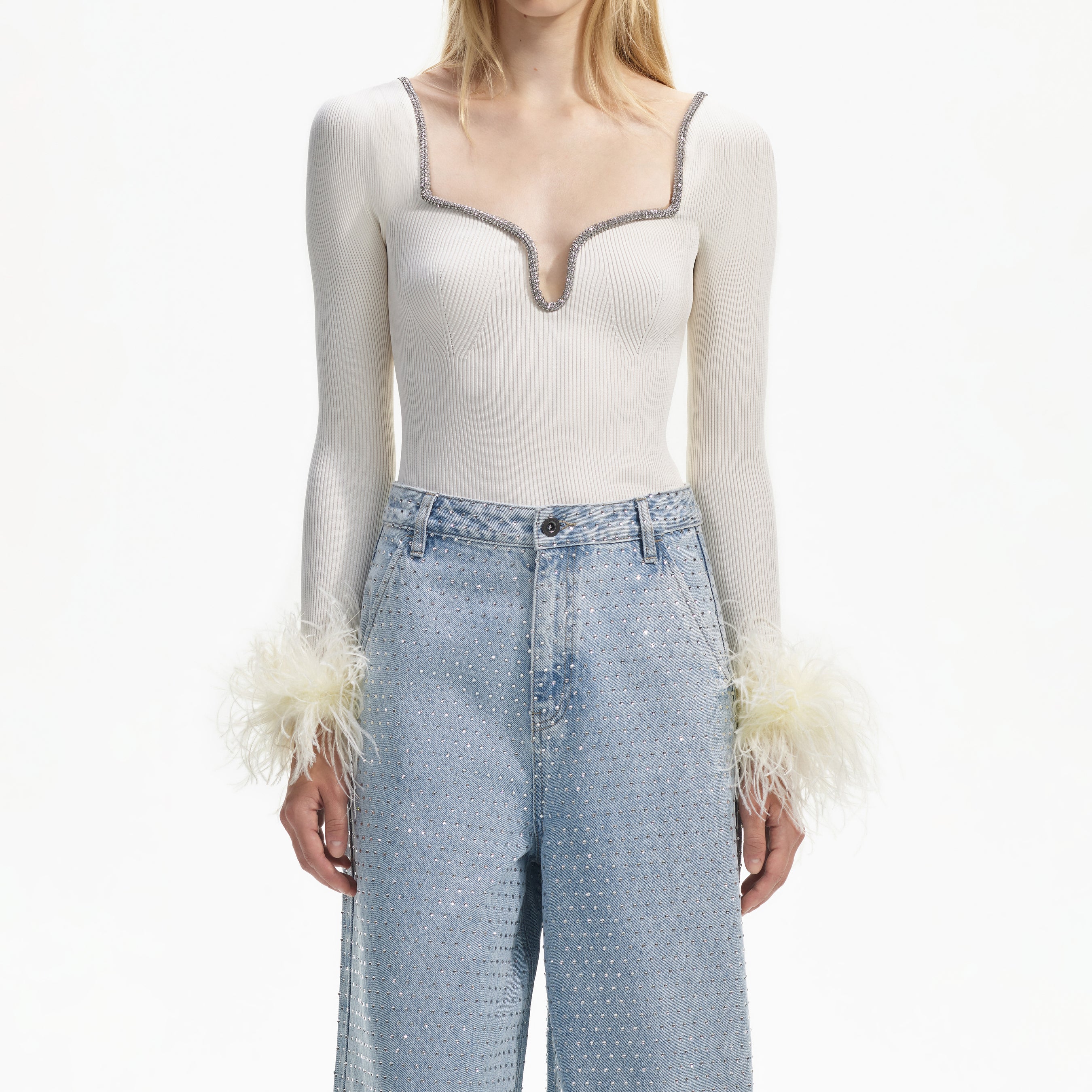 Off White Knit Feather Top