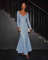 Blue Iridescent Rhinestone Maxi Dress