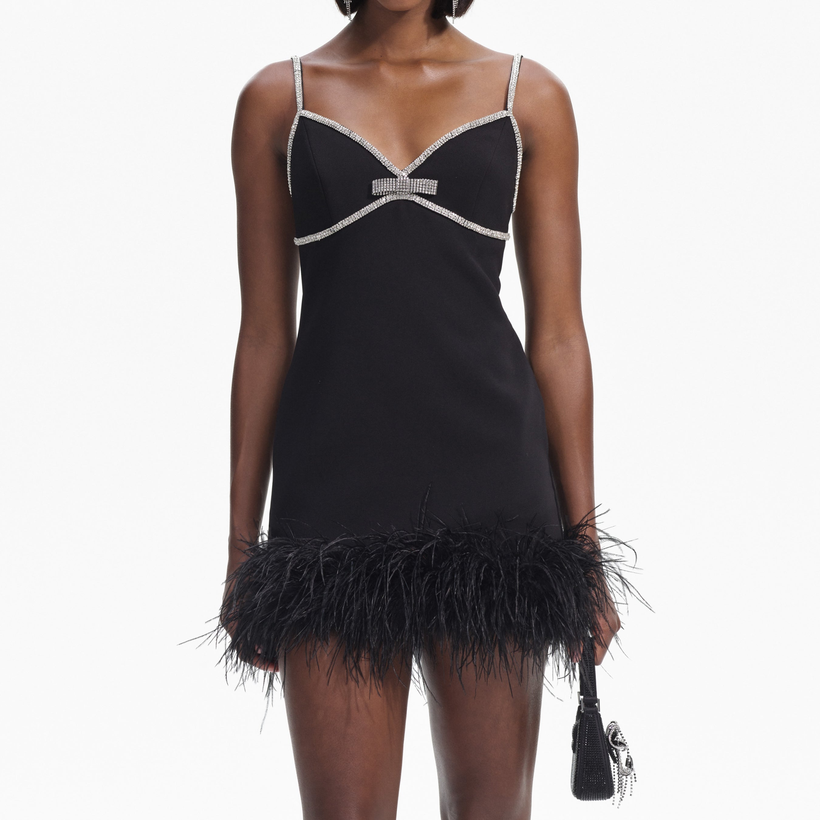 Black Crepe Feather Swing Mini Dress