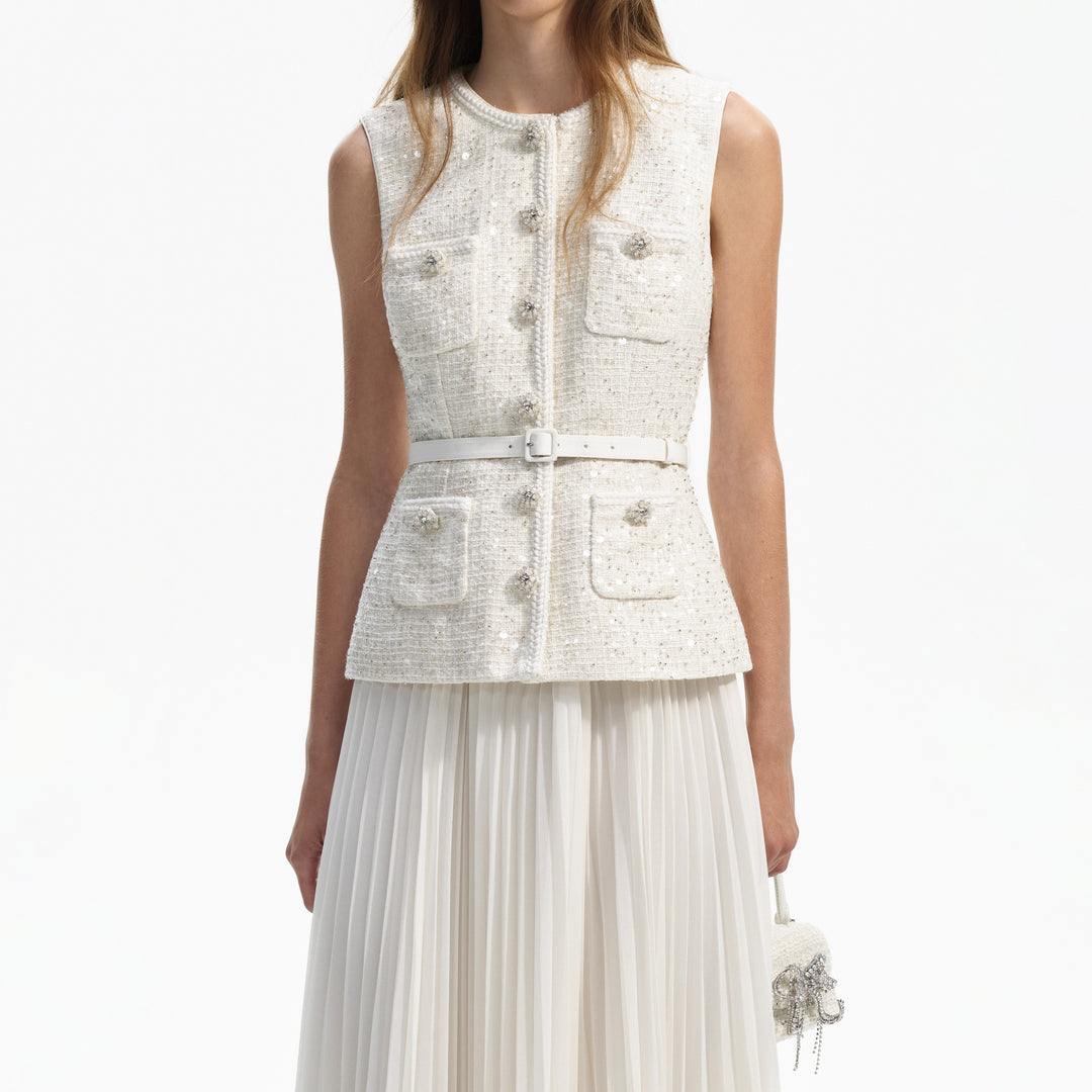Boucle Belted Maxi Dress in Cream