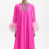 Pink Chiffon Feather Midi Dress