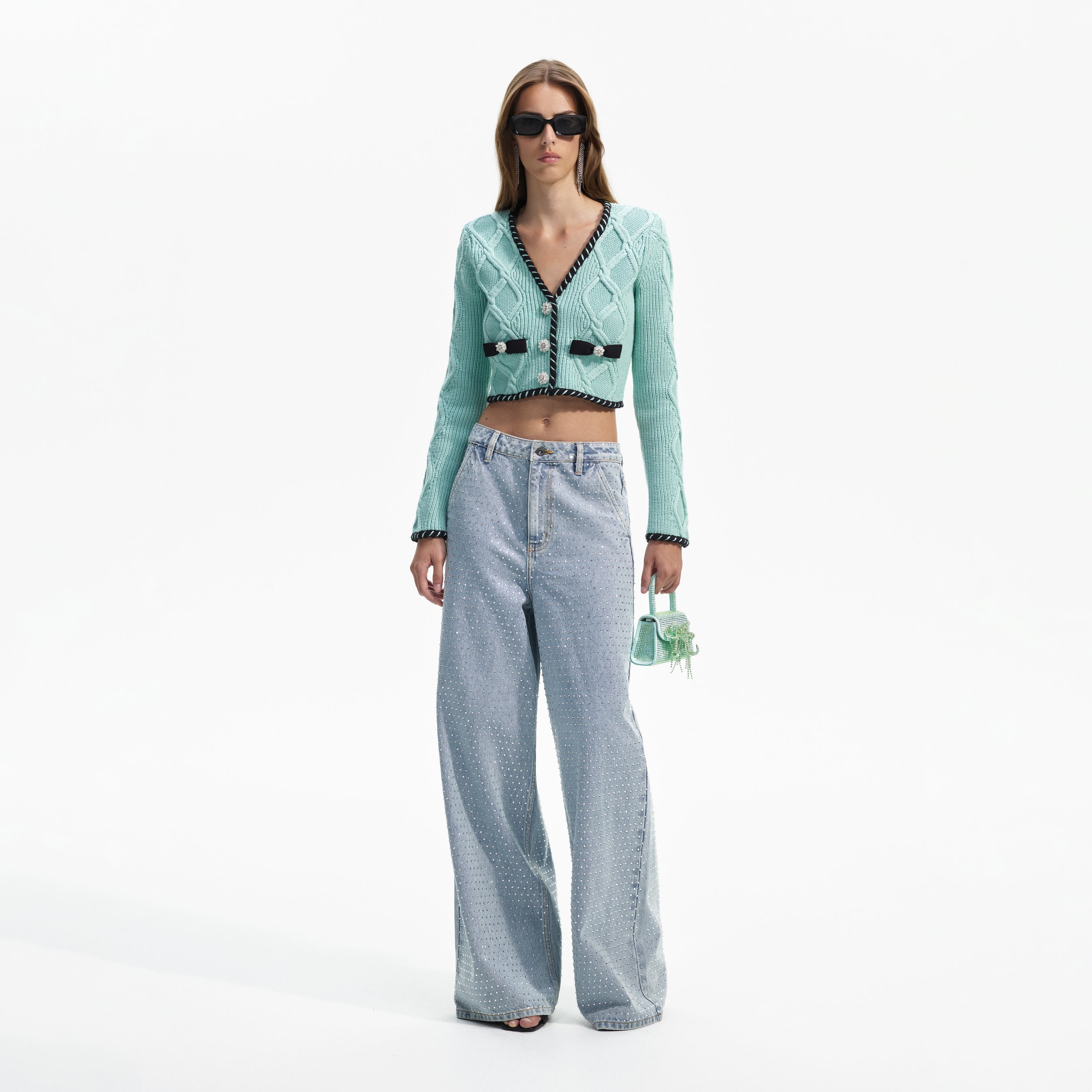 Mint Cable Knit Cropped Cardigan