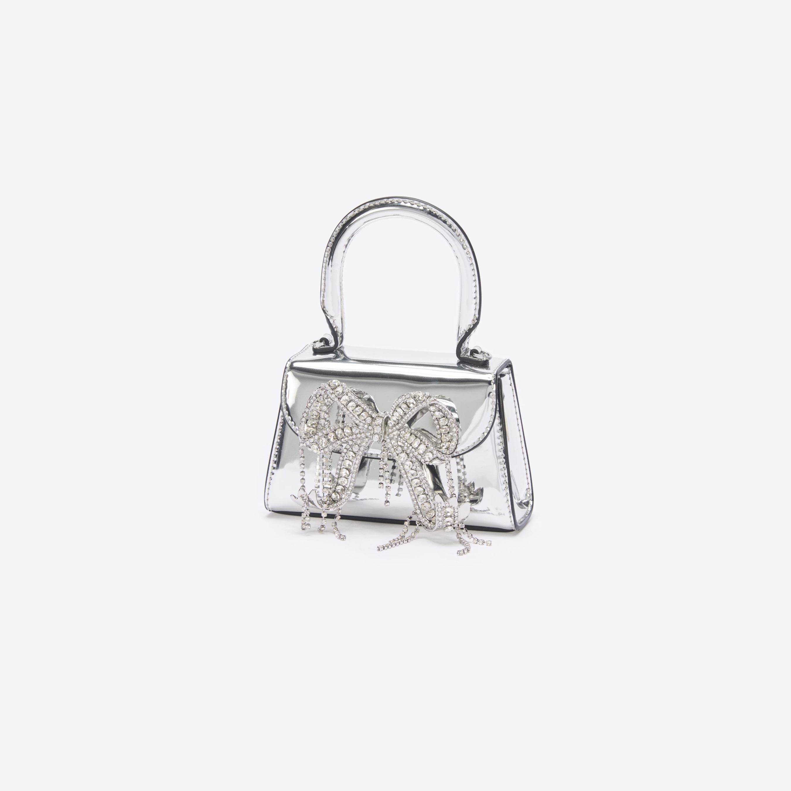 Silver Metallic Micro Embellished Bow Bag selfportrait