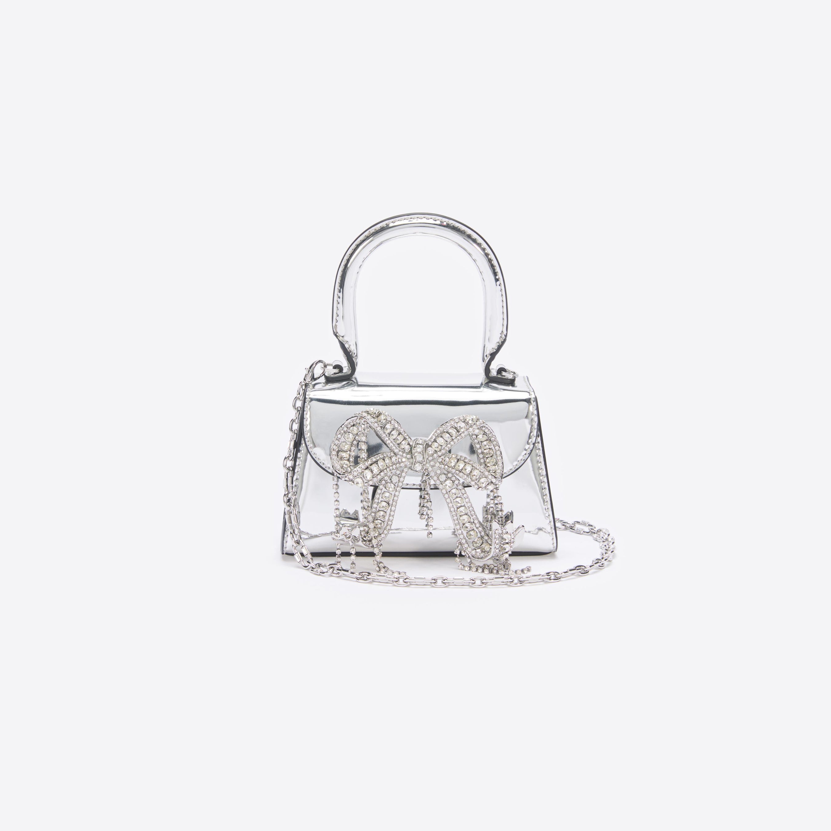 Silver Metallic Micro Embellished Bow Bag selfportrait