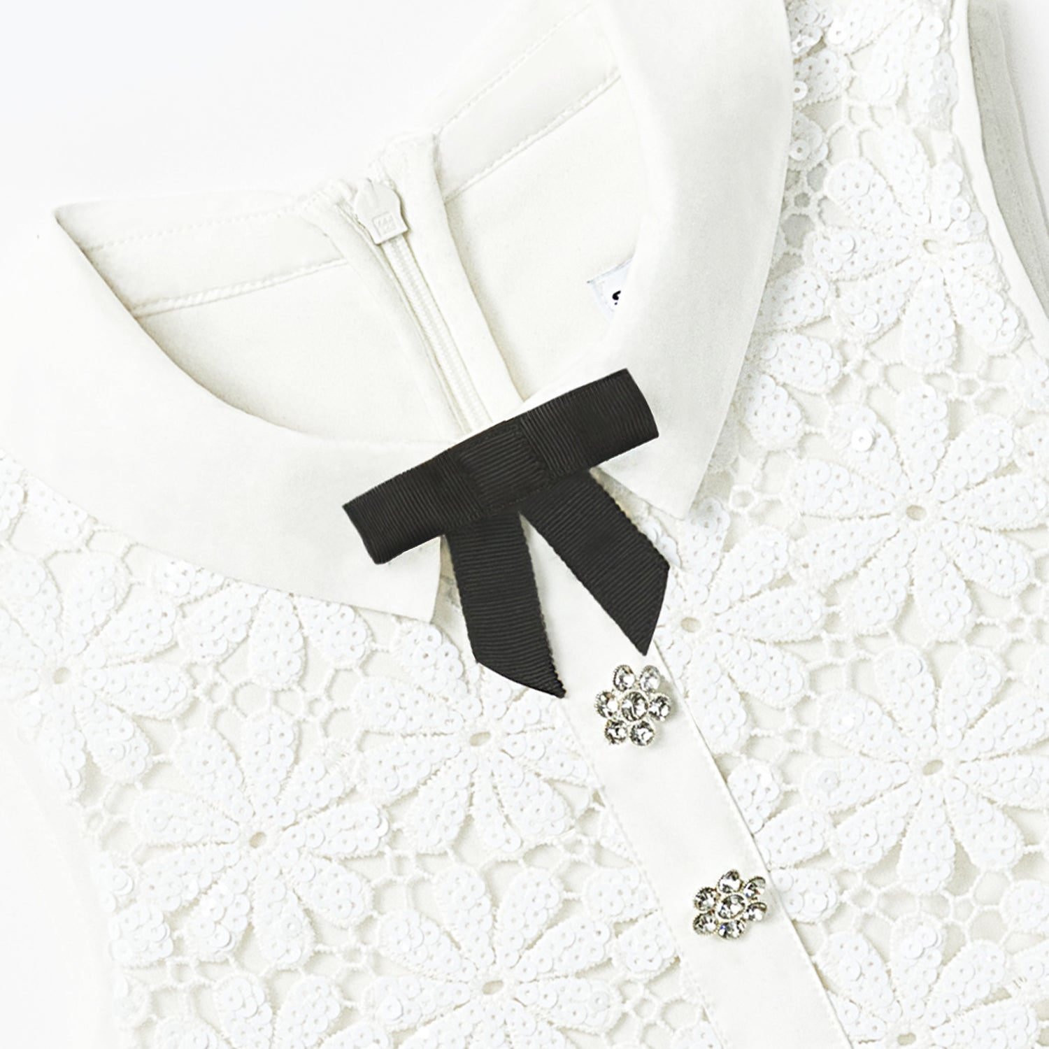 White Sequin Guipure Bow Dress