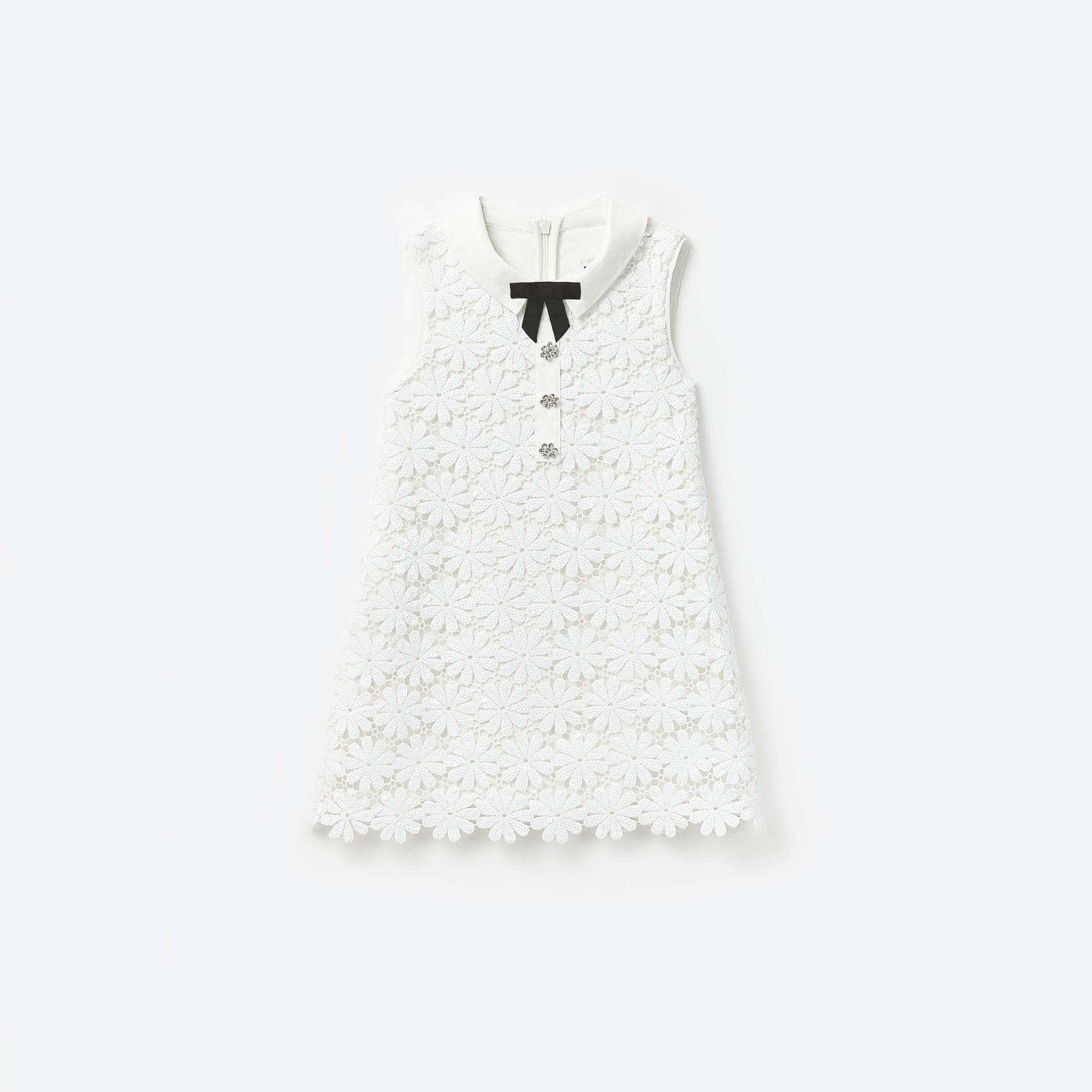 White Sequin Guipure Bow Dress