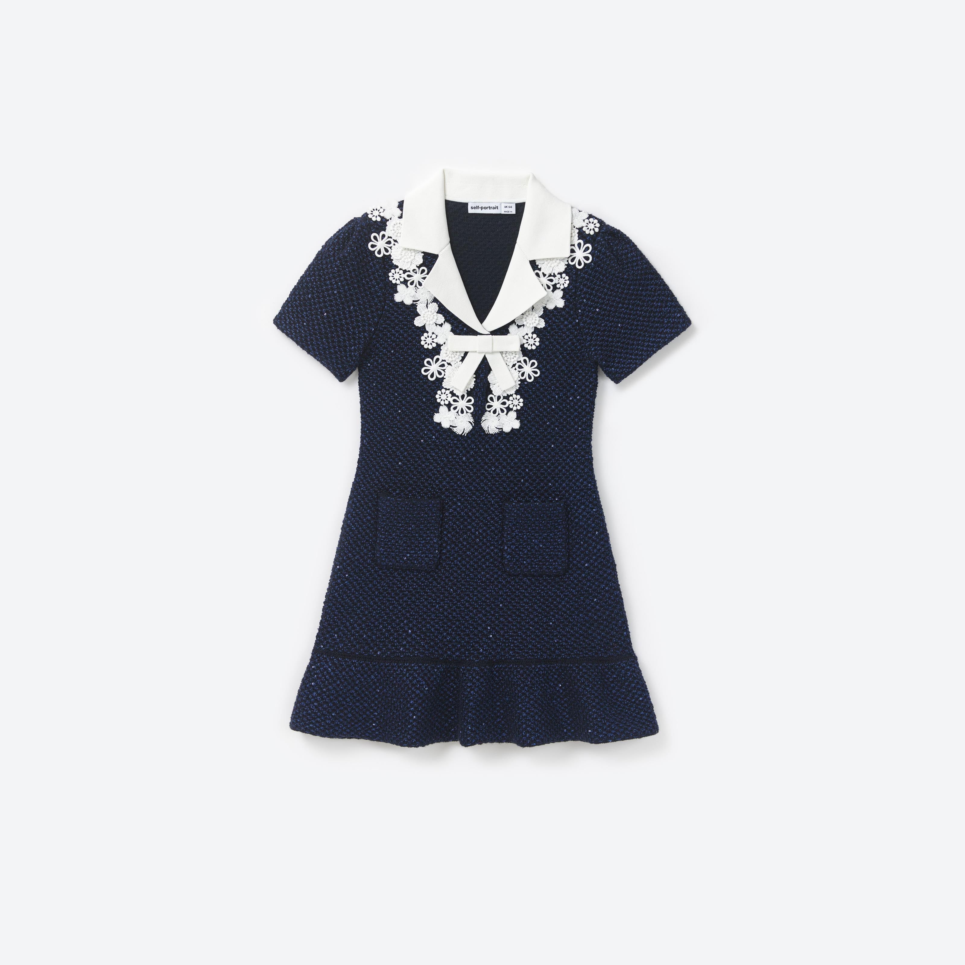 Blue Sequin Knit Bow Dress