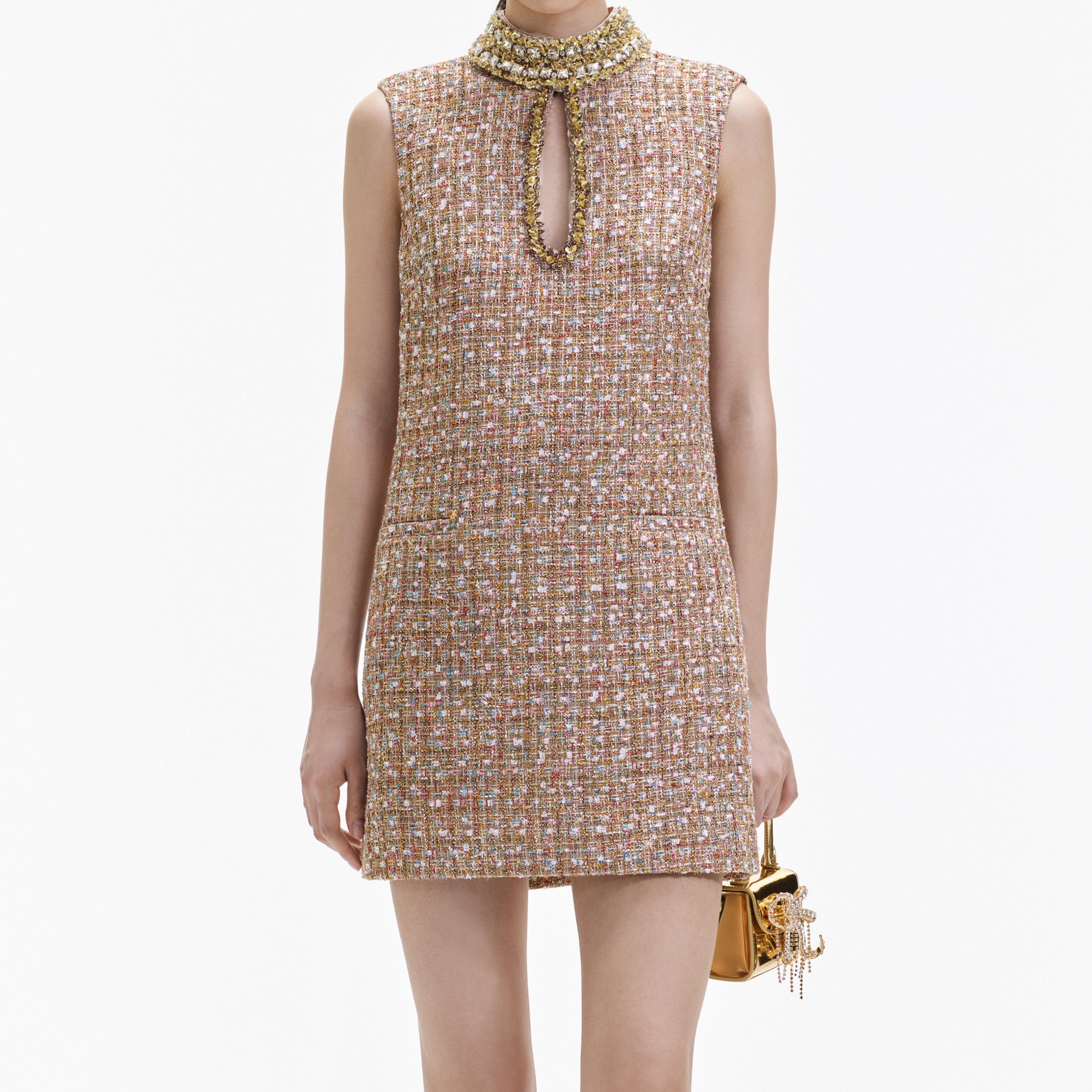 Gold Tinsel Boucle Embellished Mini Dress selfportrait