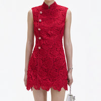 Red Flower Lace Mini Dress