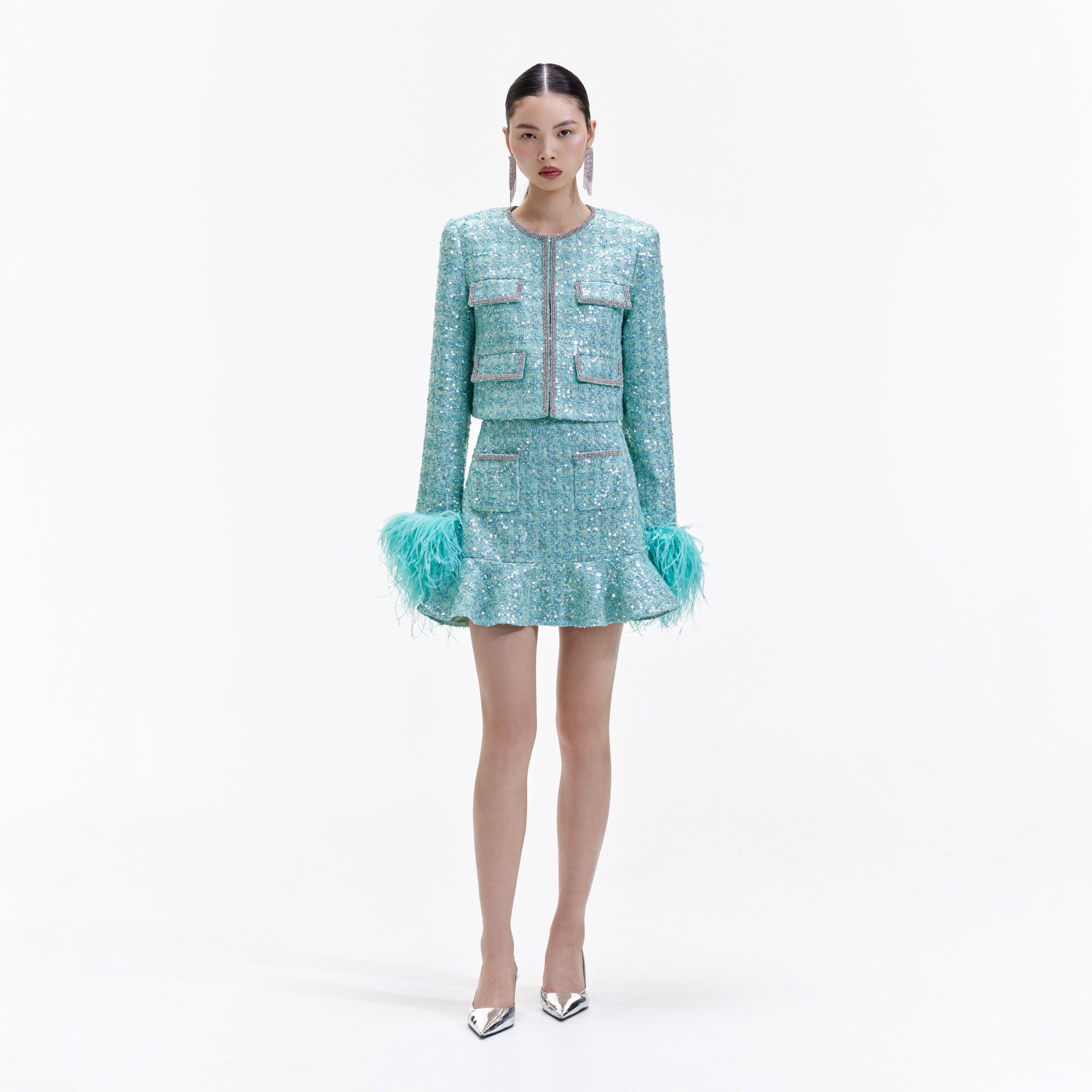 Blue Boucle Feather Jacket