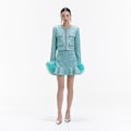 Blue Boucle Feather Jacket