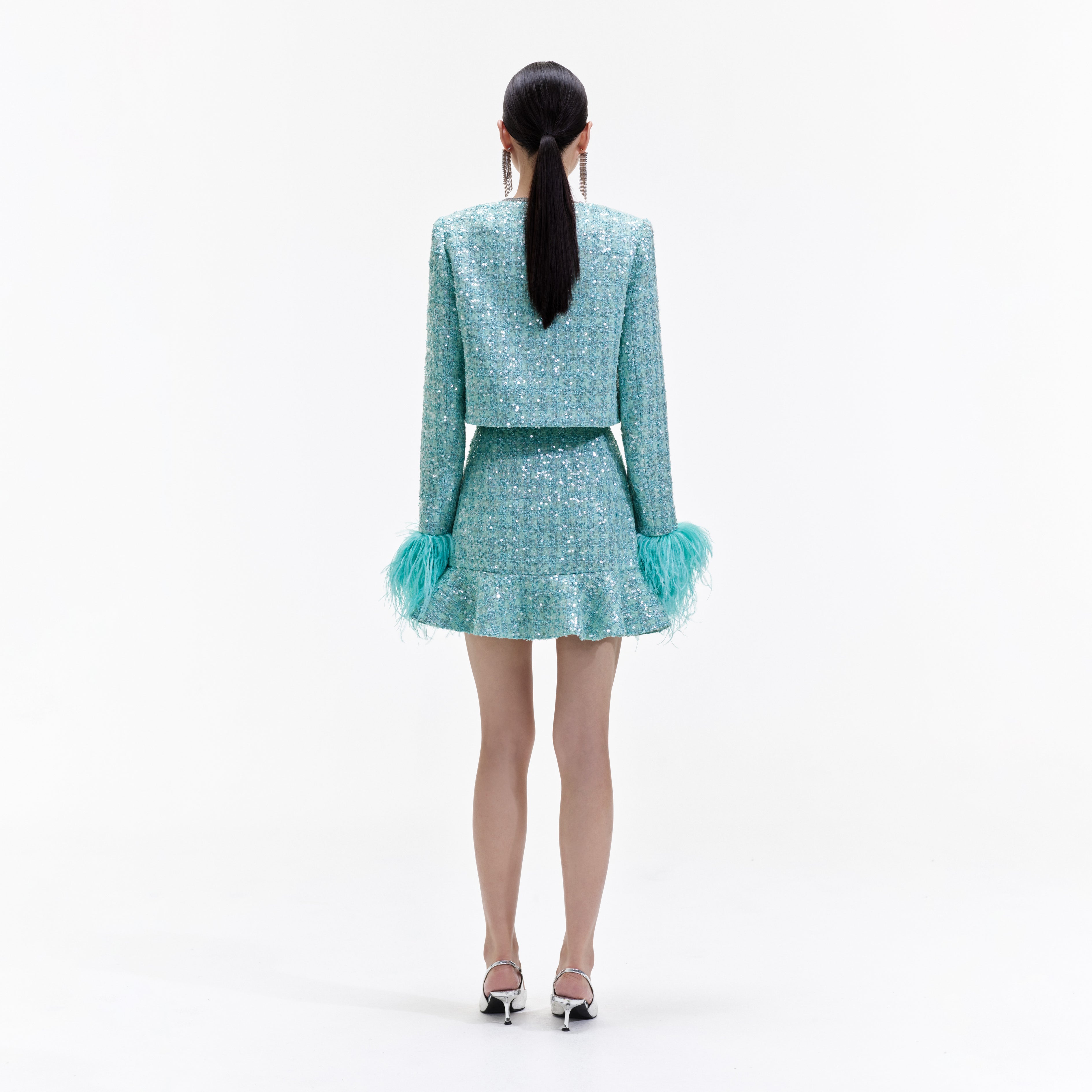 Blue Boucle Feather Jacket