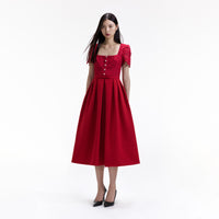 Red Lace Crepe Midi Dress